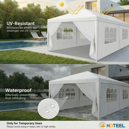 HOTEEL 10x30 FT Party Tent Outdoor Canopy Tents for Parties with 8 Removable Sidewalls, Carpas para Fiestas Waterproof for Gazebo Large Backyard Shelter Patio White Wedding Event Tent BBQ