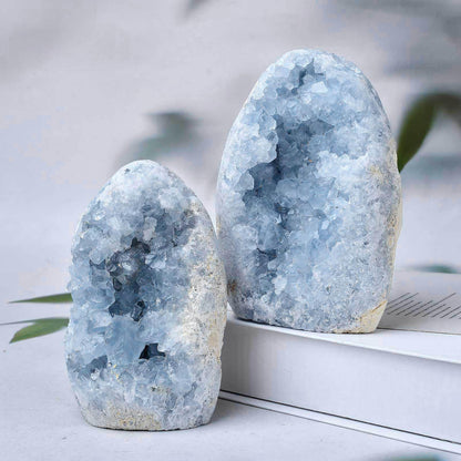 FZBHRO Natural Blue Celestite Cluster Geode Healing Crystal Stone Collection Mineral Specimen Home Office Decor Meditation Gifts 0.8-1.3 Pound