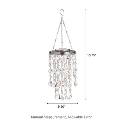 Glitzhome 18.75”H Wind Chime for Outside Solar Wind Chime Hanging Decorative Transparent Acrylic Jewel Beads with Blue LED Light Battery Operated Mini Chandelier for Home Garden Patio Yard