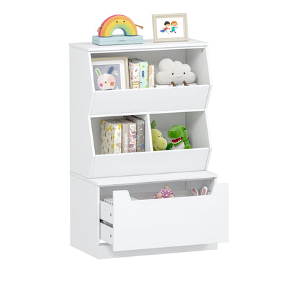 UTEX Kids Toy Storage Organizer, Bookshelf for Kids and Bookcase with Drawer, Children Open Storage Cubby for Playroom Nursery White