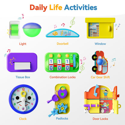 INNOSKY Toddler Montessori Toy Busy Board for 1-2 Year Old Boys Girls Gift, Baby Toy 12-18 Months, Musical Learning Educational Toys for 1 Year Old, 1st Birthday Baby Boy Girl Gifts