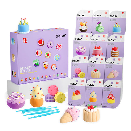 LOUFOR Air Dry Clay Kits - Modeling Clay for Kids, Ultra Light & Soft, Safe & Non-Toxic, 12 Boxes DIY Model Magic Clay with Sculpting Tools & Tutorials, Creatible Art Crafts Toys Gifts Boys Girls