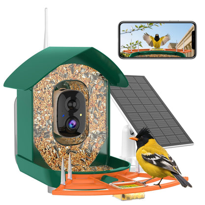 Bird Feeder with Camera,WiFi Smart Bird House with Cam Solar Powered for Outdoor,AI Identify,App Notification,Night Vision,2K Live View,Auto Record Video,Birdwatching Gifts for Family,Birds Lover