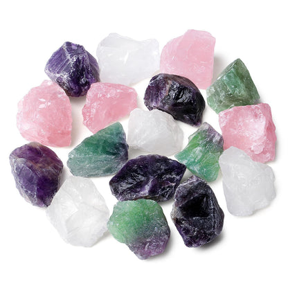 ZHIYUXI 2" Amethyst Rose Quartz Clear Quartz Fluorite Raw Crystals and Stones 4Pcs Crystals Bulk Real Huge Rocks for Tumbling Witchcraft Wrapping Fountain Rocks Cabbing Room Decor