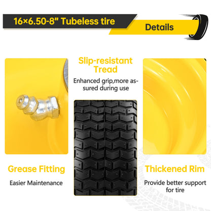 2 Pcs 16x6.50-8 Tubeless Lawn Mower Tire and Wheel, 16x6.5-8 Lawn Mower Tire, with 3/4" Bearing (extra 1" Bushing), 3-5" Offset Hub, 4-Ply Tubeless, 35 PSI, Fits Riding Mower & Lawn Tractors, 715 lbs