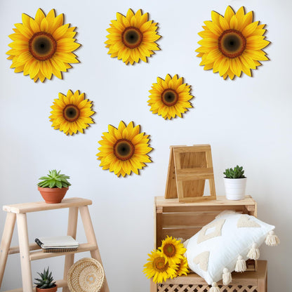 Thyle 6 Pcs Sunflower Wall Decor Wood Sunflower Wall Art Farmhouse Spring Flower Decorations Indoor Summer Wooden Hanging Sign for Kitchen Porch Home Decor