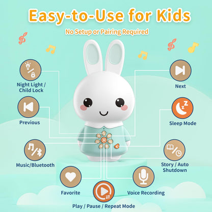 alilo Honey Bunny Pro, Kids Music Player with Night Light, Bluetooth, Recorder, Preloaded 71 Nursery Rhymes, 50 Stories, 55 Soothing Music, Storytelling Toys Gifts for Toddlers Baby Boy Girl, Green