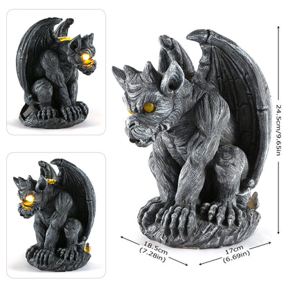 MIBUNG Large Winged Gargoyle Statue with Solar Lights Outdoor Decor, Sitting Gargoyle Monster Dragon Garden Guardian Gothic Creep Scary Sculpture, Patio Yard Lawn Decorations, Valentine's Day Gift
