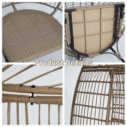 Hipicute Egg Chair, Wicker Egg Chair with Plush Cushion, Steel Frame and Metal Base, Lounge Chair for Indoor & Outdoor Patio, Living Room, and Backyard, Beige