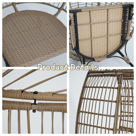 Hipicute Egg Chair, Wicker Egg Chair with Plush Cushion, Steel Frame and Metal Base, Lounge Chair for Indoor & Outdoor Patio, Living Room, and Backyard, Beige