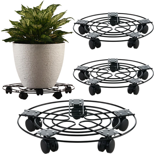 3 Packs 13.5" Large Metal Plant Caddy with Wheels Iron Metal Rolling Plant Stands Heavy-duty Plant Roller Base Pot Movers Indoor Outdoor Plant Dolly with 5 Casters Plant Trolley Coaster Holder