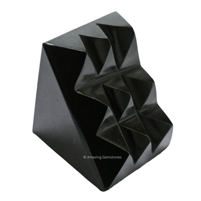 Amazing Gemstone Black Agate Crystal Pyramid with 9 Pyramid Plate Bottom - 1" Mini Pyramid Figurine of Natural Stone Pyramid for Meditation, Reiki, Chakra Balancing Vastu Pooja and Crystal Grids