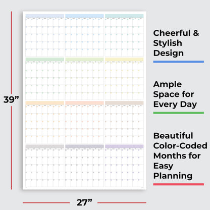 Large Wall Calendar Undated (39 x 27 inches) Double Sided Dry Erase Yearly & Monthly Wall Calendar, Big Erasable Planner for Home, Office, Classroom, Thick Paper with Gloss Lamination, Full Year View.