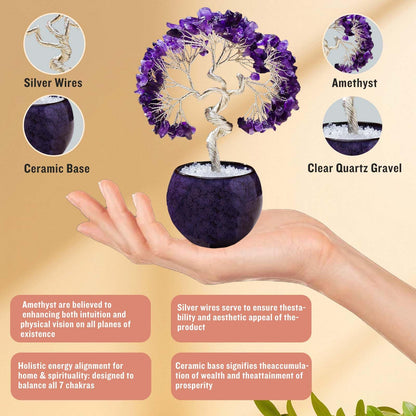 Runyangshi Amethyst Crystal Tree of Life - 7in Chakra Crystal Money Tree with 297 Natural Healing Crystal Gemstone for Feng Shui, Luck, Balancing Energy Home Decor & Spiritual Gift