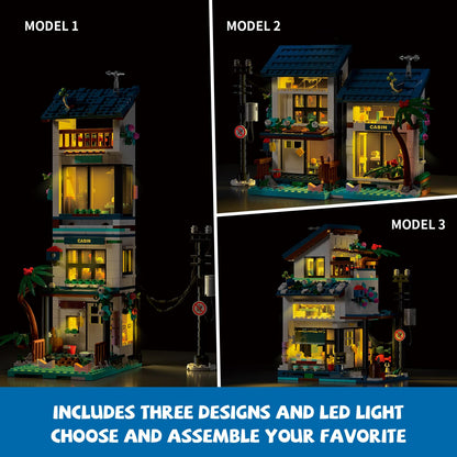 3 in 1 Beach House Building Set, Compatible with Lego Friends Seaside Villa, Construction Educational Toy with Light, Birthday Gift for Kids Girls Aged 8-12 (813 PCS)