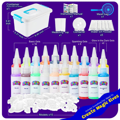 Upgraded Magic Water Elf Toy Kit, 20 Gels & 15 Molds, Craft & Art Kits for Kids Girls Boys Age 3 4 5 6 7 8 9 10 11 year old, Aqua Fairy Make Your Own Water Pets Squishy Maker Birthday Gift Party Favor
