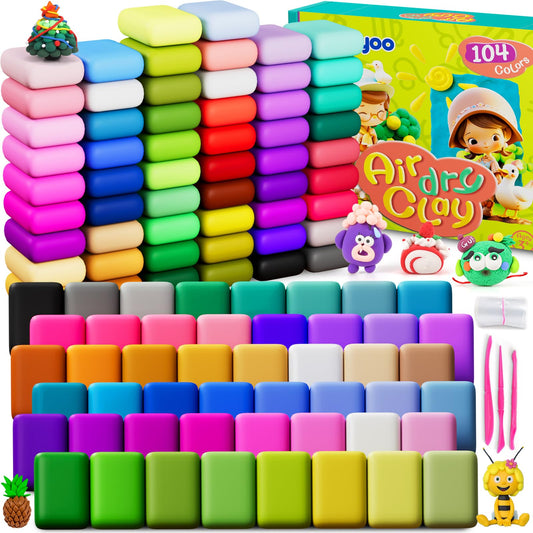 Ixiaoyoo Air Dry Clay for Kids, 104 Colors DIY Magic Modeling Clay Kit, Soft & Non-Sticky, Arts & Crafts Modelling Toys with Sculpting Tools, Birthday & Christmas Gift for 3-12 Years Old Girls Boys