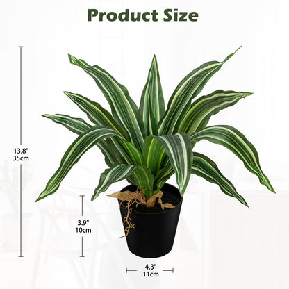 DILATATA Artificial Dracaena Plant in Black Pot 13.8 Inch Faux Potted Dracaena Silk Plant Fake Yucca Tree Tropical Plant for Home Office Living Room Indoor Outdoor Decor