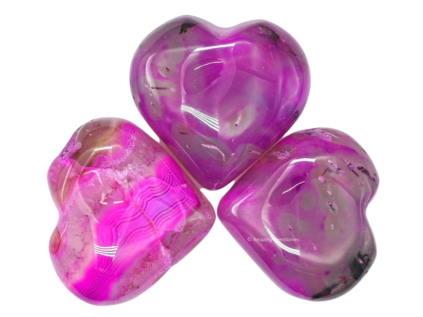 Amazing Gemstone Pink Onyx Agate Crystal Heart Palm Stone - Pocket Massage Worry Stone for Natural Body Chakra Balancing, Reiki Healing and Crystal Grid