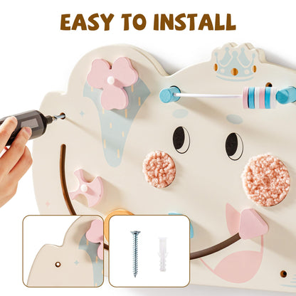 ROBUD Elephant Montessori Busy Board, 12-in-1 Activity Wall Busy Board, Montessori Sensory Wall Panel for Boys & Girls, Toddler Learning Activity Center for Playroom, Nursery, Beige
