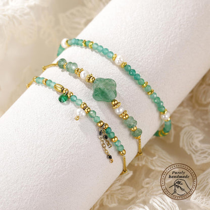 POMODA Beaded Bracelets Set for Women Stackable Healing Layered Bracelets Stack 3PCS Aquamarine Gemstone Crystal Dainty Boho Summer Jewelry for Women Natural Stone 14k Gold Plated