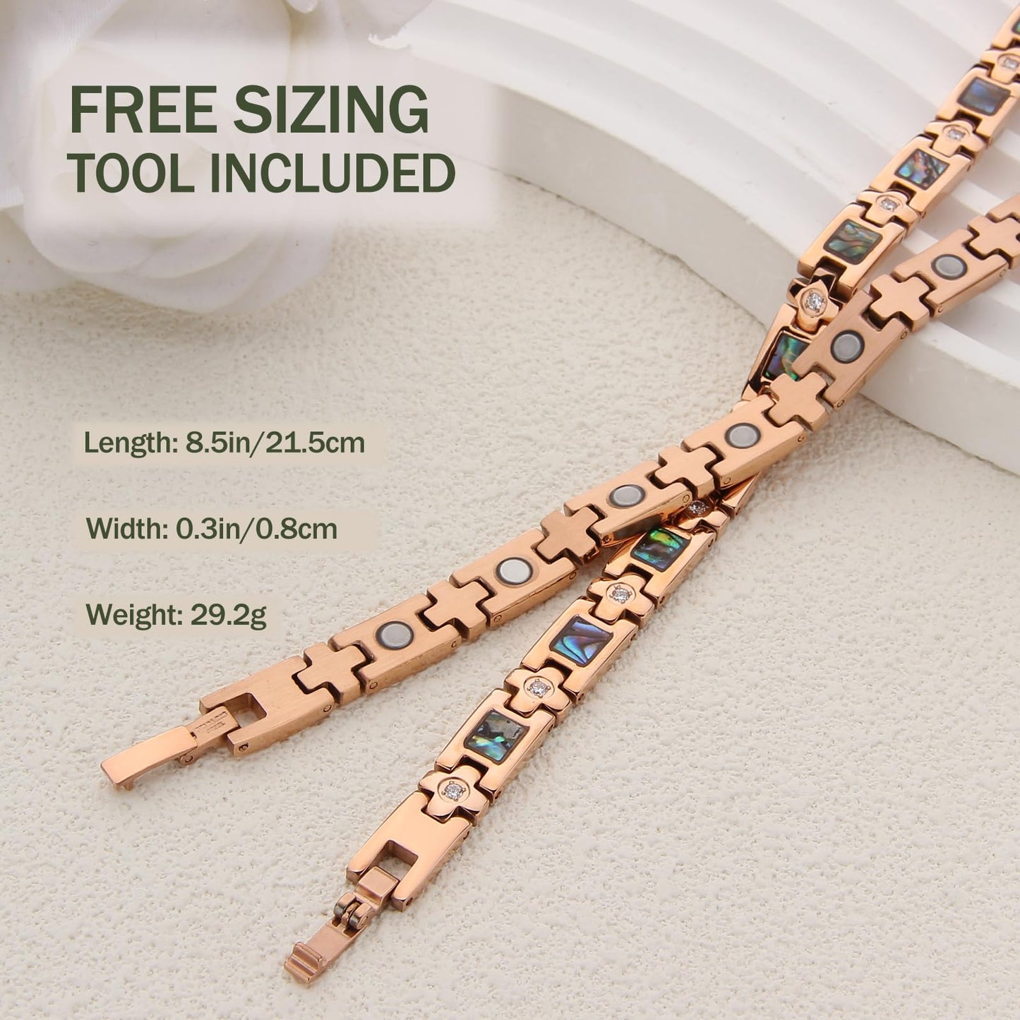 MagEnergy Magnetic Bracelet for Women, Titanium Steel Strength Magnetic Bracelet with Sizing Tool, Adjustable Jewelry Gifts (Rose Gold)
