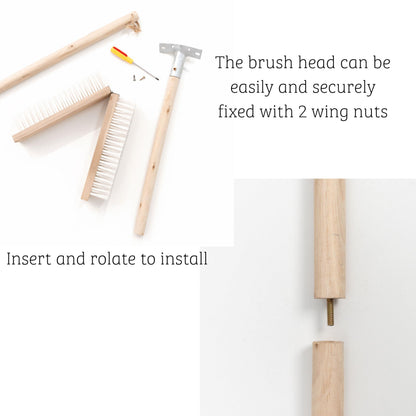 BMart Home 17.71” Heavy Duty Push Broom Outdoor, Stiff Plastic Bristles 4-Layer, 32.28” Wooden Handle, Industrial Broom for Garage Floor, Warehouse, Patio, Concrete, Deck & Sidewalk Cleaning