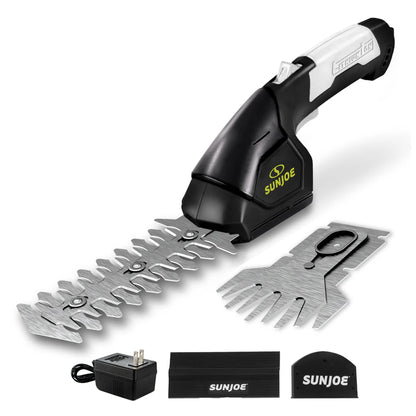 Sun Joe HJ604C Cordless Grass Shears and Hedge Trimmer, 2-in-1 Handheld Shrub Trimmer, 7.2V Lithium-Ion Battery, 1250 RPM Steel Blades, Charger Included