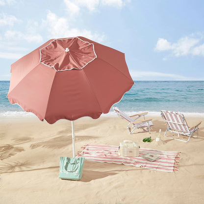 DEER LAND 7.2FT Patio Beach Umbrella, UPF 50+ Sun Protection, Adjustable Height and Tilt, Wind-Resistant Fiberglass Ribs, Portable 2-Fold Design, Includes Carry Bag, Base Not Included