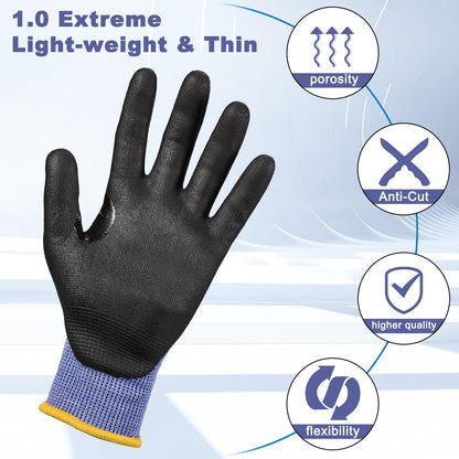 LOCCEF 3 Pairs Safety Work Gloves for Men Women,Touchscreen Compatible, Superior Dexterity,Level 5 Cut Resistant Work Gloves(9/L)