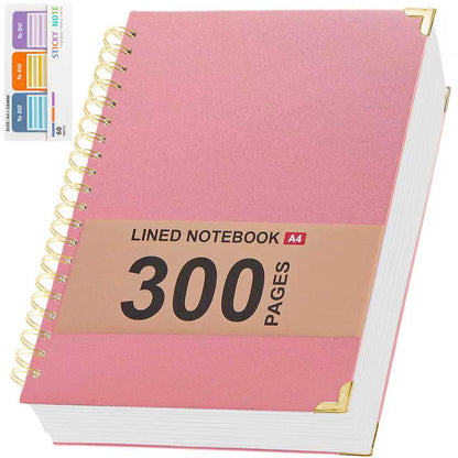 Kutoda Lined Spiral Notebooks for Work, 300 Pages Leather 8.5 * 11 College Ruled journals for Writing, Hardcover Notebooks for Note Taking, Perfect for Office Home School Supplies(Pink)