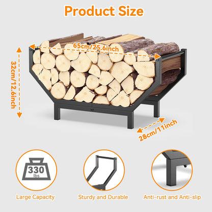Peyulia Indoor Outdoor Firewood Rack,Rustproof Metal Fireplace Wood Rack,Curved Lagre-Capacity Firewood holder,Heavy Duty Log Rack,Black