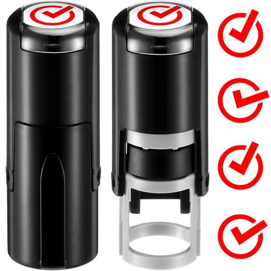 Supervitae 2 Pack Checkmark Print Stamps Red Ink Checkmark Stamper Mini Self Inking Stamps for Party Activities Craft Supplies