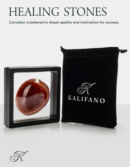 KALIFANO Carnelian Palm Stone with Healing & Calming Effects - AAA Grade High Energy Cornalina Worry Stone with Information Card - Reiki Crystal Used for Courage (Family Owned and Operated)