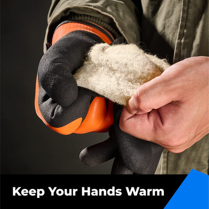toolant 100% Waterproof Gloves for Men and Women, Winter Work Gloves for Cold Weather, Touchsreen, Thermal Gloves for Fishing, Gardening and Working in Freezer, With Grip, Orange, XX-Large