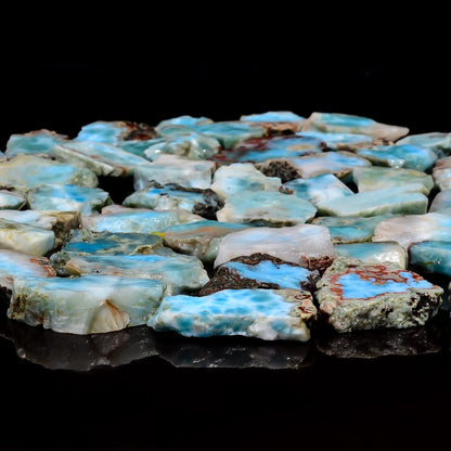 Natural Larimar Raw Slice Gemstone- Healing Crystals for DIY Jewelry Making -Loose Natural Cabochon -Perfect for Crafting Unique Jewelry Designs (5 pcs, 20-35 mm)