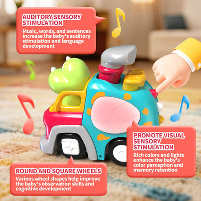 P&C Dinosaur Truck Toys for 1 2 3 Year Old Boys Girls, 18-36 Months Baby Toy with Music & Lights, Montessori Learning Toy for Crawling Walking, Educational Push Car for Toddlers, Birthday Gift