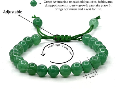 Amazing Gemstone Green Aventurine Bracelet, Gifts For Men & Women - Protection Healing Crystal Bracelet - 8mm Gemstone Beaded Adjustable Bracelet, Pulseras Para Hombres Mujer Stocking Stuffers
