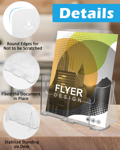 Sahasea Acrylic Brochure Holder, 4 Packs Brochure Holder 8.5 x 11, Flyer Holder for Business, Clear Brochure Display Stand for Pamphlet Paper Literature Document Magazine Menu, Table Desk Wall Mount