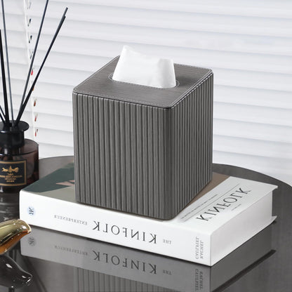 MEIBOOCH PU Leather Tissue Box Cover Square Tissue Box Holder with Magnetic Closure (Slate Grey)