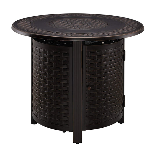 Fire Sense 63686 Hendricks Woven Aluminum Convertible Gas Fire Pit Table 37,000 BTU Multi-Functional Outdoor with Fire Bowl Lid, Nylon Weather Cover & Clear Fire Glass - Bronze Finish - Round - 34"