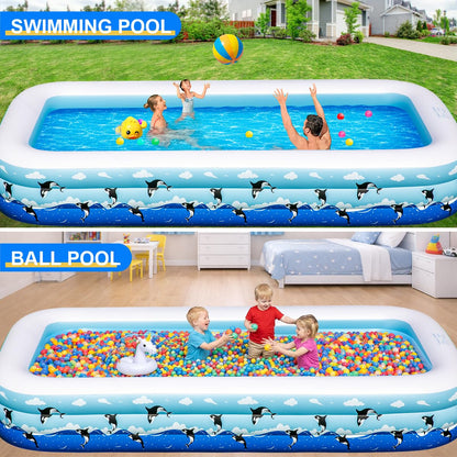 Large Inflatable Swimming Pool 145" x 74" x 22" Family Size Blow Up Pool for Adults & Kids, Oversized Backyard Kiddie Pool for Outdoor, Garden, Summer Water Party