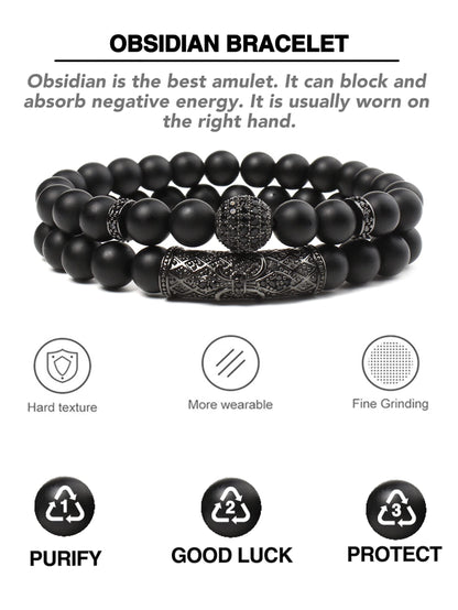 GDLKPYHS Blak Obsidian Bracelet, Handmade Beaded Bracelet 8MM Crystal Beads,Adjustable Stretch Bracelets,Protection Bracelet,Bring Good Luck, Prosperity and Happiness, Men's and Women's Gifts