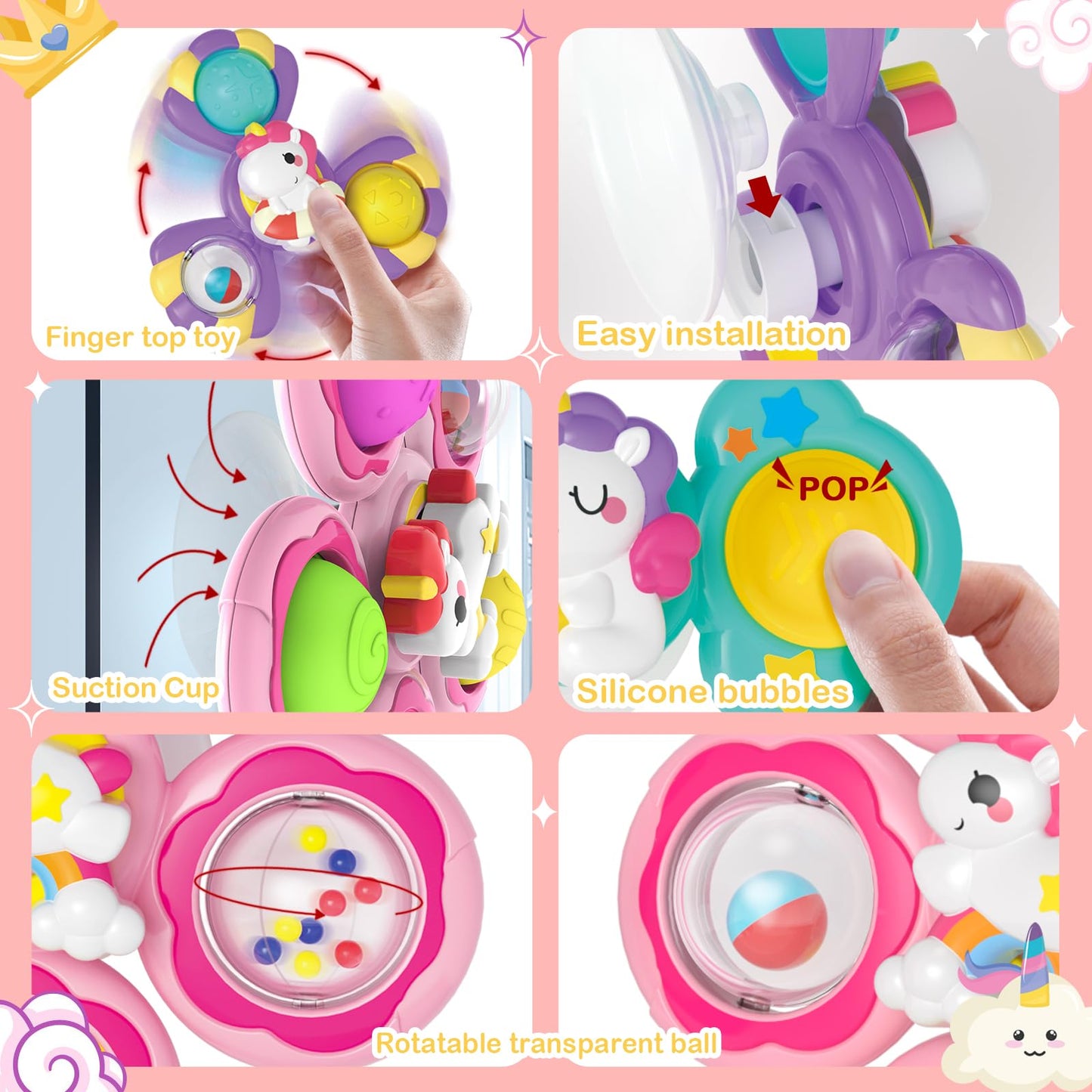 3PCS Suction Cup Spinner Toys for 1 Year Old Girls Boys, Baby Bath Toys,Spinners for Kids Sensory Toys for Toddlers 1-3,Toddler Girl Birthday Gifts