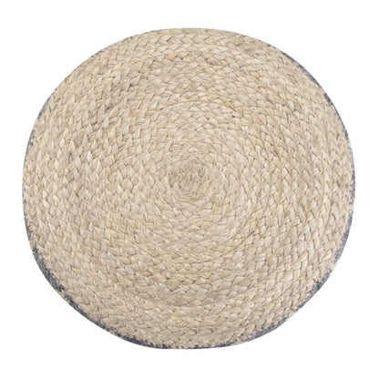 SIMPLIHOME Edgeley Round Pouf - 18 inch Wide Handwoven Jute and Cotton Ottoman in Grey and Natural, Boho-Style Footstool or Extra Seating for Living Room, Bedroom, or Kids Room, Assembled