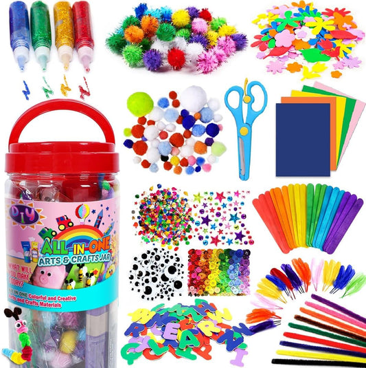 FUNZBO Arts and Crafts Supplies for Kids - Toddlers Craft Kit with Glitter Glue Stick,Pipe Cleaners Pom Poms Craft Tools, DIY School Supplies Kit, Girls Toys, Birathday Gifts for Girls Boys Age 4+