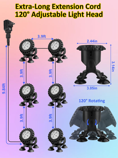 T-SUN Pond Lights LED Underwater 16 Colors with Timer Remote Control IP68 Waterproof Dimmable Submersible Fountain Lights Outdoor Spotlight for Fish Pond Garden Yard Aquarium Pool