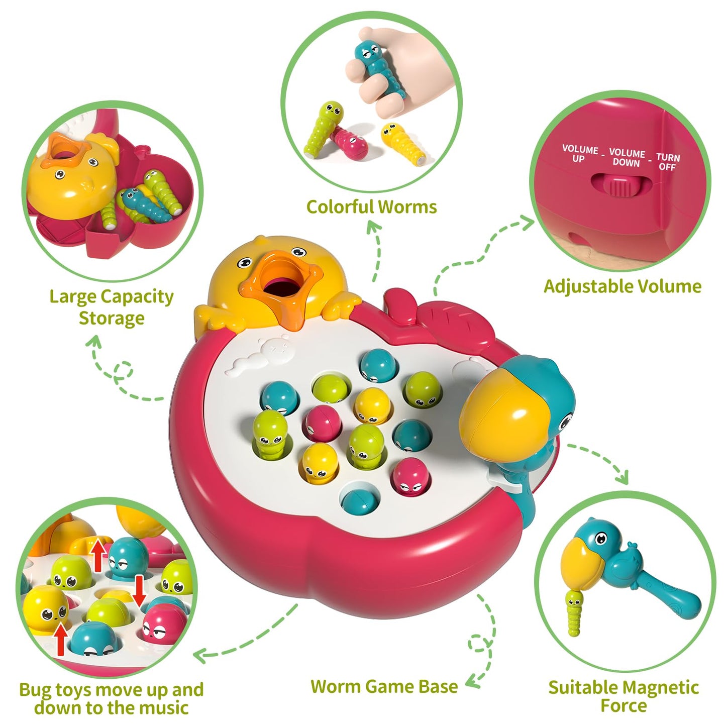 PANITU Magnetic Bird Feeding Game Woodpecker Worm Toy Montessori Fine Motor Skills Toddler Toy Age 2-4 Sensory Toys for Toddlers 3-5 Educational Learning Toys 2 Year Old Boy and Girl Gifts