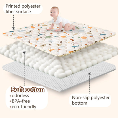 Beavtaens Baby Play Mat, 50x50 Playpen Mat with Super Soft Touch, Activity Playmat with Upgraded Anti-Slip Bottom, Machine Washable Crawling Mat for Floor & Picnic(Boho Color Blocks)