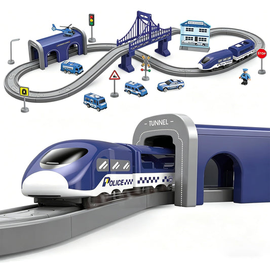 Wdmiya Train Sets for Toddlers, 66 Pcs Trains Toy with Battery Operated & Tracks (Magnetic Connection), Compatible with Thomas, Brio, Christmas Toy Gifts for 3 4 5 6 7 8 Years Old (Police)